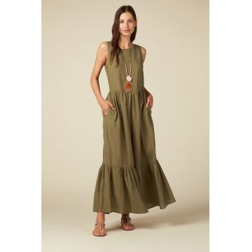 Rochie maxi din amestec de in cu model stratificat