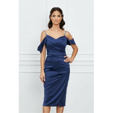 Rochie MBG bleumarin din satin cu bretele subtiri