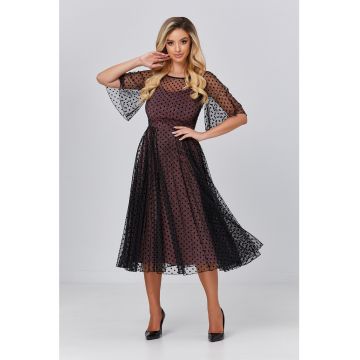 Rochie midi evazata cu maneci transparente