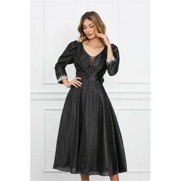 Rochie Mirabela neagra din organza cu strasuri la maneci