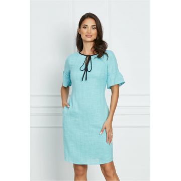 Rochie Moze bleu cu snur negru la decolteu