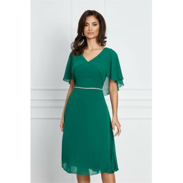Rochie Samira verde cu volane pe bust si strasuri pe talie