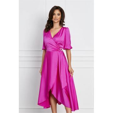 Rochie Teodora fucsia cu catarama in talie