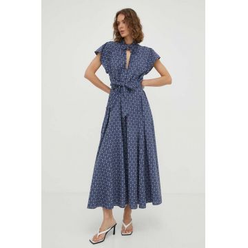 Samsoe Samsoe rochie culoarea albastru marin, maxi, evazati