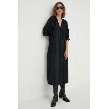 Samsoe Samsoe rochie din bumbac culoarea negru, midi, oversize