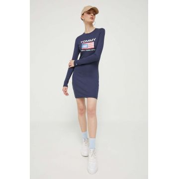 Tommy Jeans rochie culoarea albastru marin, mini, mulata