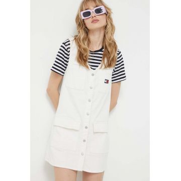 Tommy Jeans rochie din velur culoarea alb, mini, drept