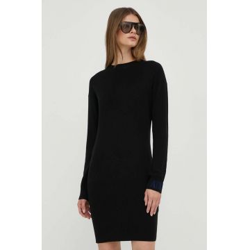 Armani Exchange rochie din lana culoarea negru, midi, drept