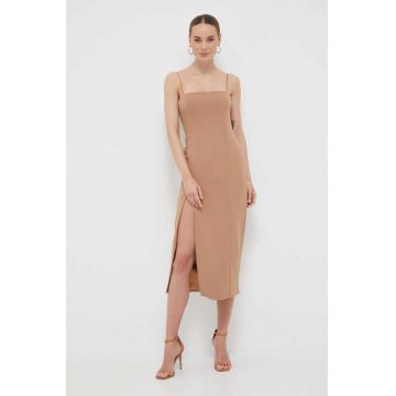 Bardot rochie culoarea bej, midi, mulata