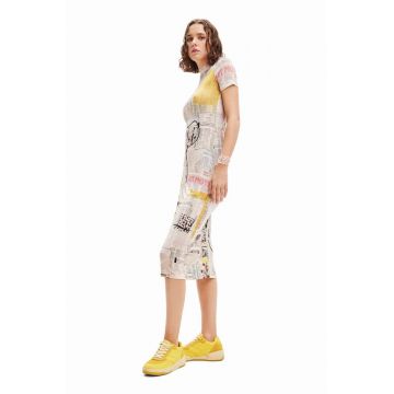 Desigual rochie culoarea bej, midi, mulata