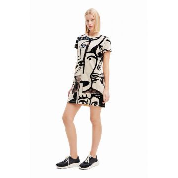 Desigual rochie din bumbac culoarea bej, mini, drept