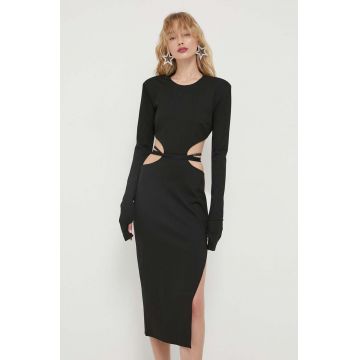 HUGO rochie culoarea negru, midi, mulata