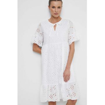 Medicine rochie din bumbac culoarea alb, midi, evazati
