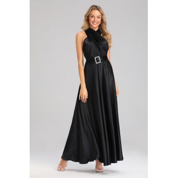 Rochie Amelie, Silky Satin Fabric, Midnight Black
