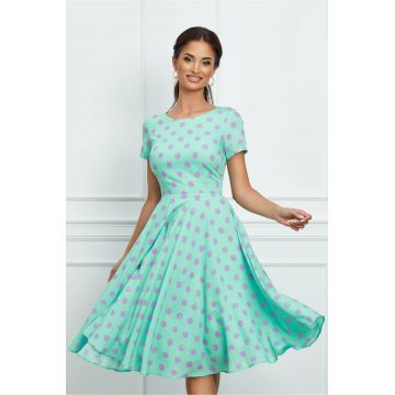 Rochie Beatrice verde mint cu buline lila