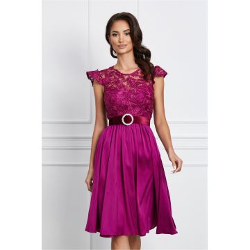 Rochie Dy Fashion magenta cu dantela la bust si curea in talie