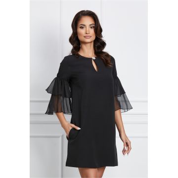 Rochie Dy Fashion neagra scurta cu maneci din voal