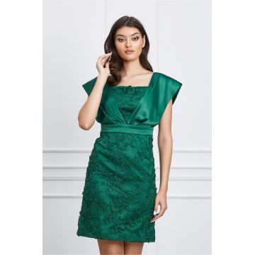 Rochie Dy Fashion verde din dantela cu tafta pe umeri