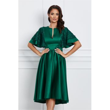 Rochie Dy Fashion verde din tafta cu maneci din dantela