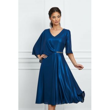 Rochie Mariana bleumarin metalizat cu aplicatie in talie