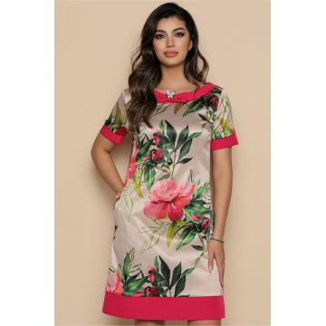 Rochie MBG bej cu imprimeu floral corai