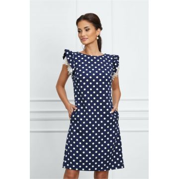 Rochie MBG bleumarin cu buline si dantela la maneci