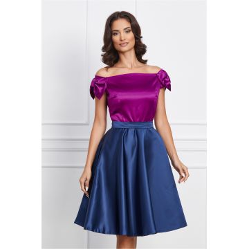 Rochie MBG bleumarin din tafta cu bust fucsia