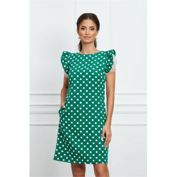 Rochie MBG verde cu buline si dantela la maneci