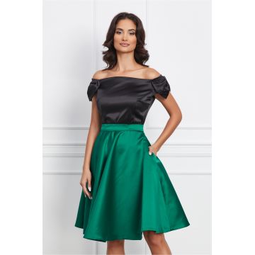 Rochie MBG verde din tafta cu bust negru