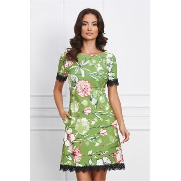 Rochie MBG vernil cu imprimeu floral colorat