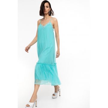 Rochie midi evazata de matase cu detalii de dantela