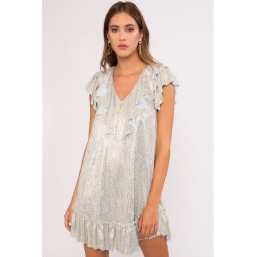 Rochie mini cu decolteu in V si aspect metalizat