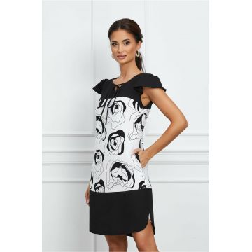 Rochie Moze alba cu imprimeuri negre