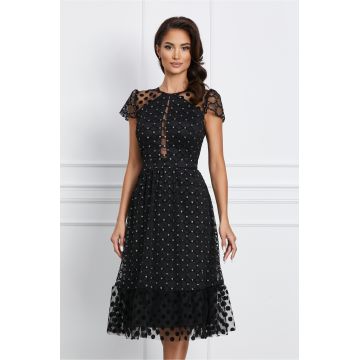Rochie Moze negara cu buline din glitter argintiu