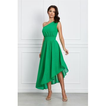 Rochie Moze verde cu glitter si lungime asimetrica