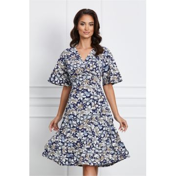 Rochie Raisa bleumarin cu flori albe si bleu