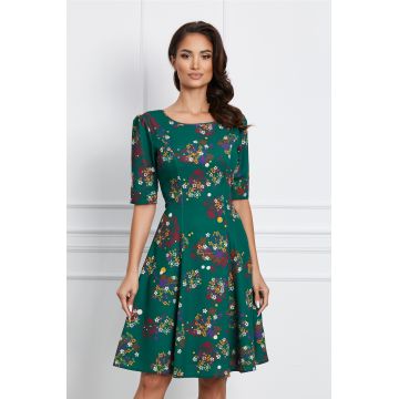 Rochie Theo verde din voal cu imprimeu floral caramiziu