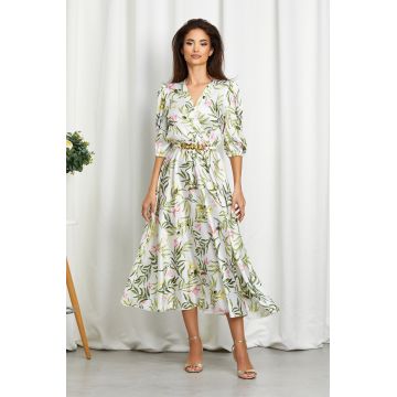 Rochie Yolanda Alb Verde Floral