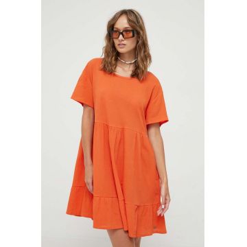 Roxy rochie din bumbac culoarea portocaliu, mini, oversize